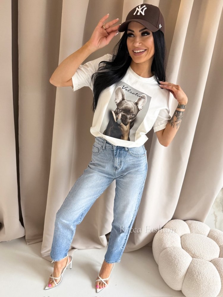 T-shirt bawełniany BULDI, ecru