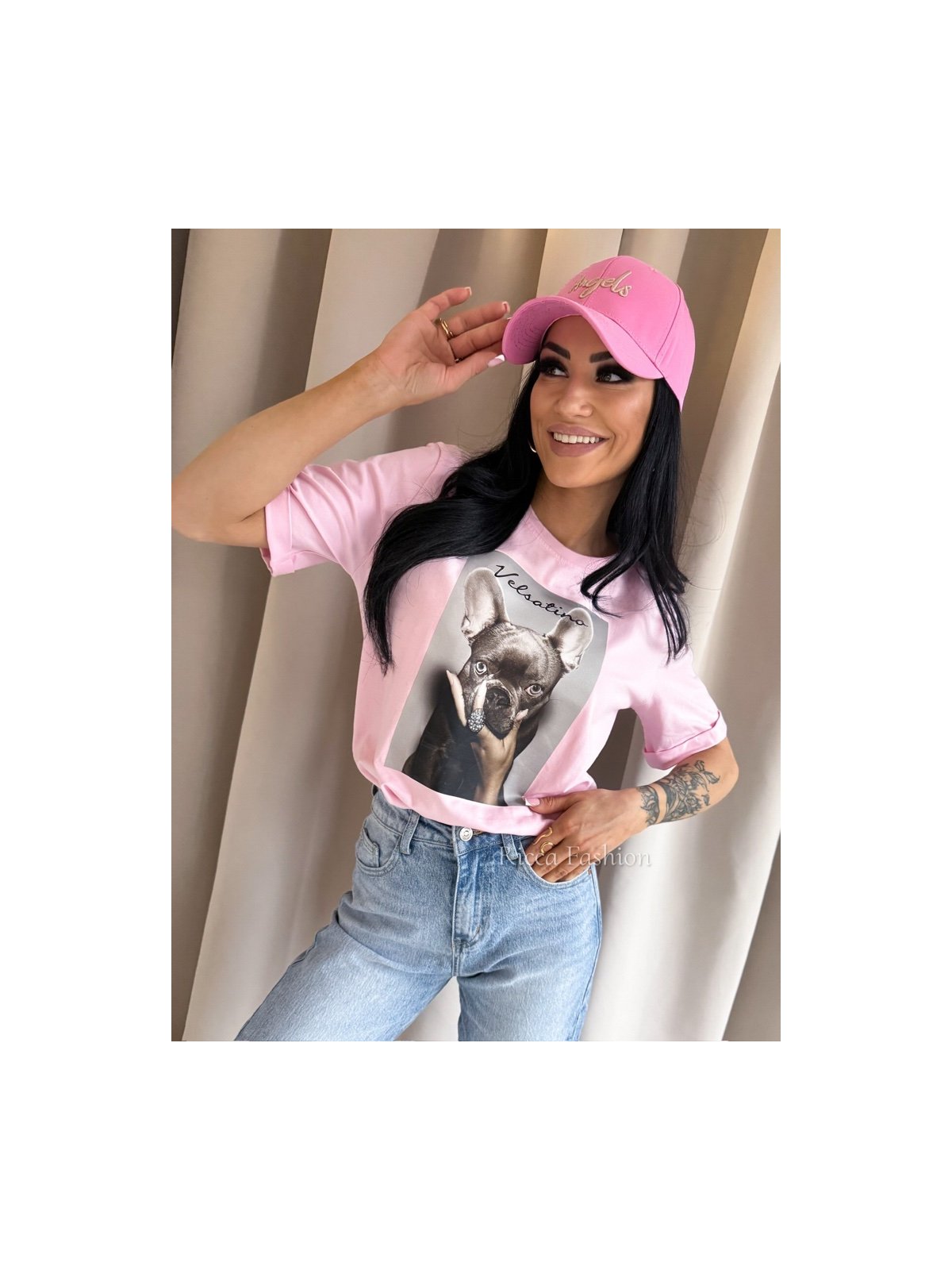 T-shirt bawełniany BULDI, pastel pink