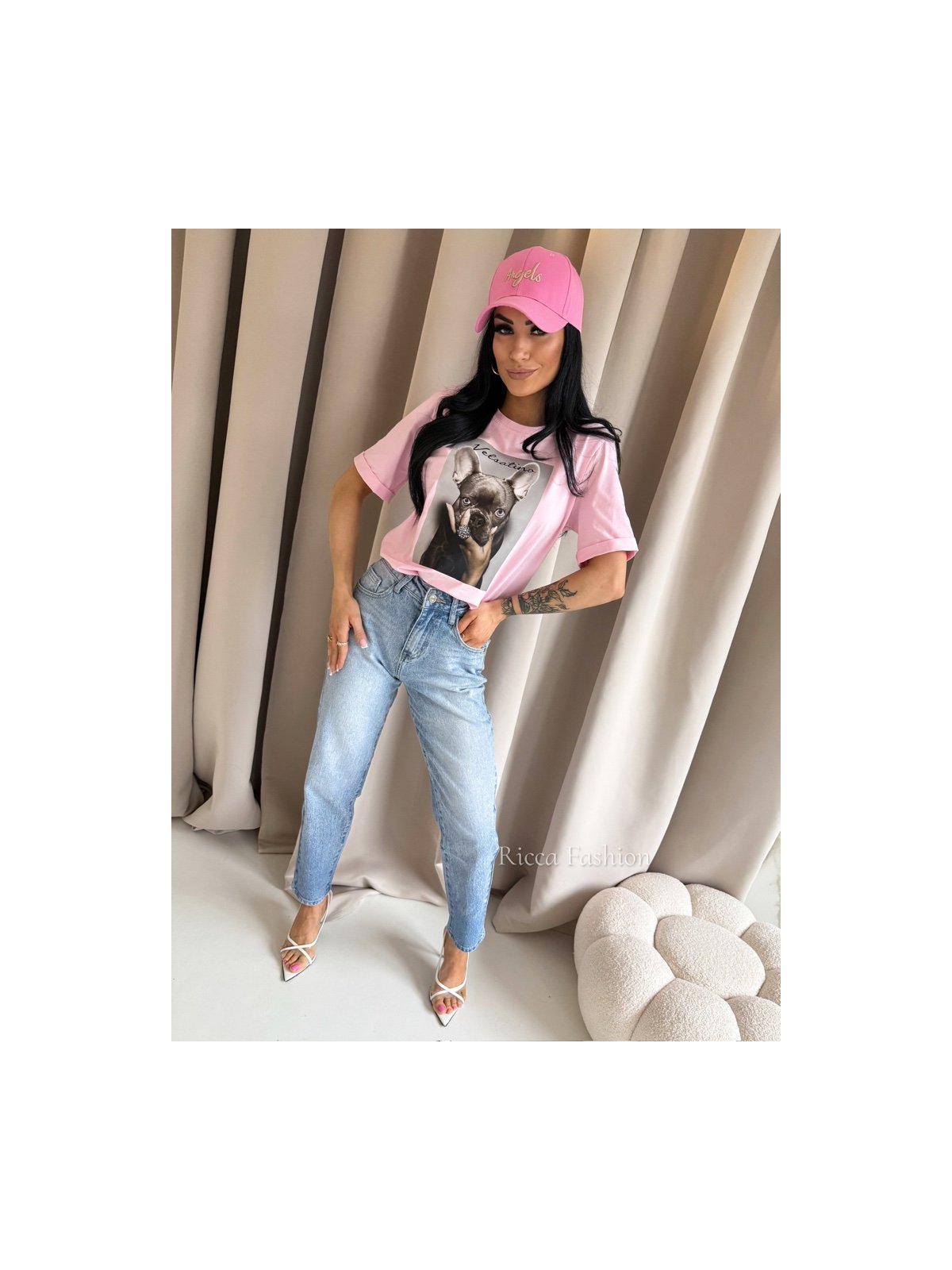 T-shirt bawełniany BULDI, pastel pink