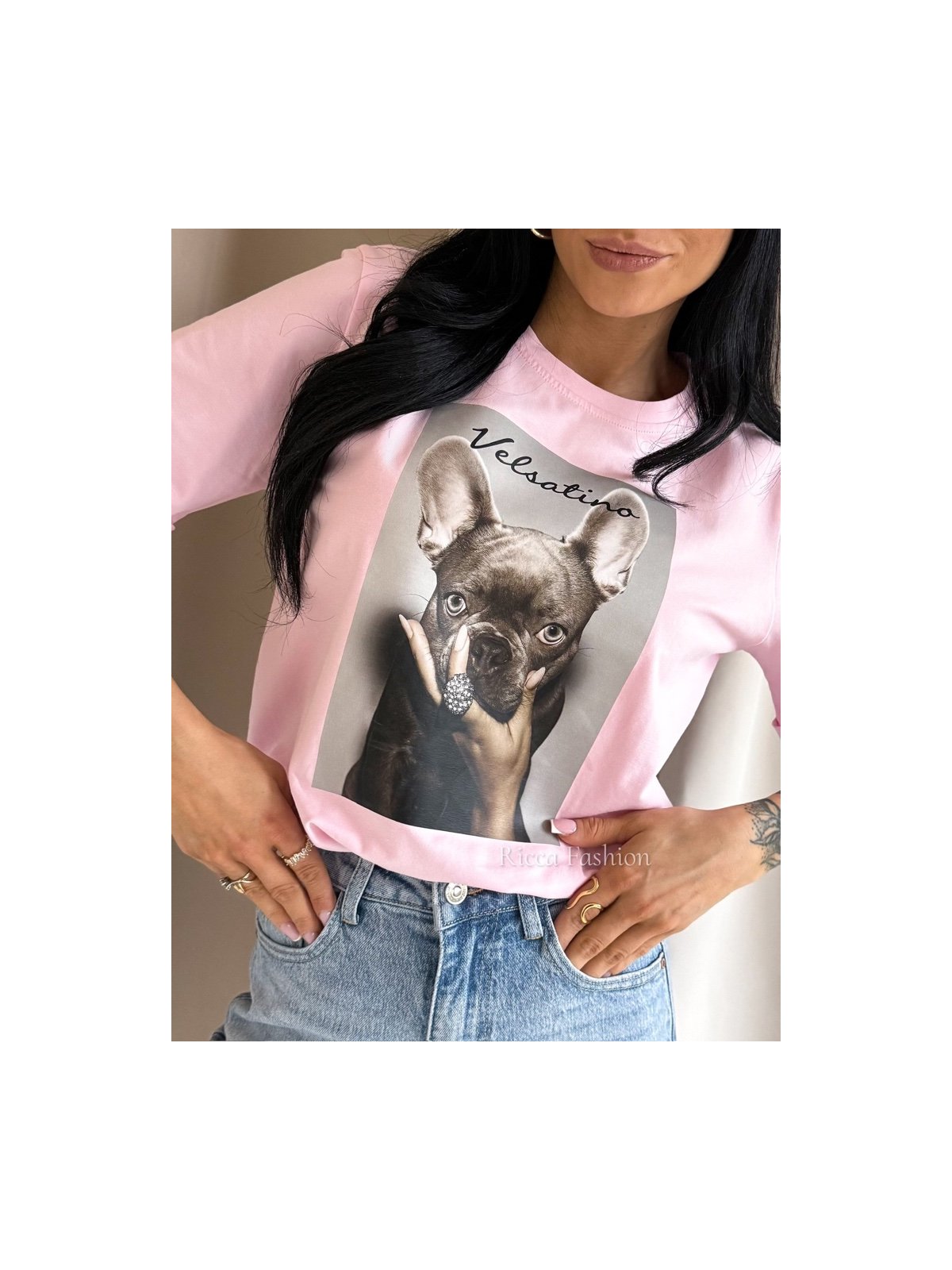 T-shirt bawełniany BULDI, pastel pink