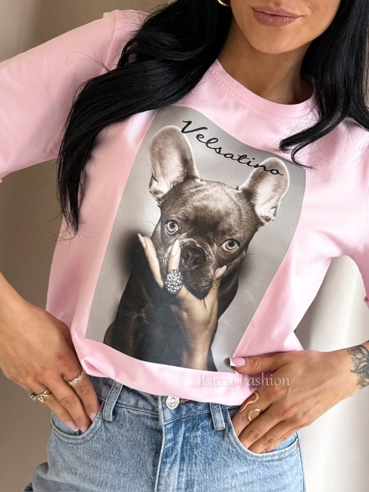 T-shirt bawełniany BULDI, pastel pink