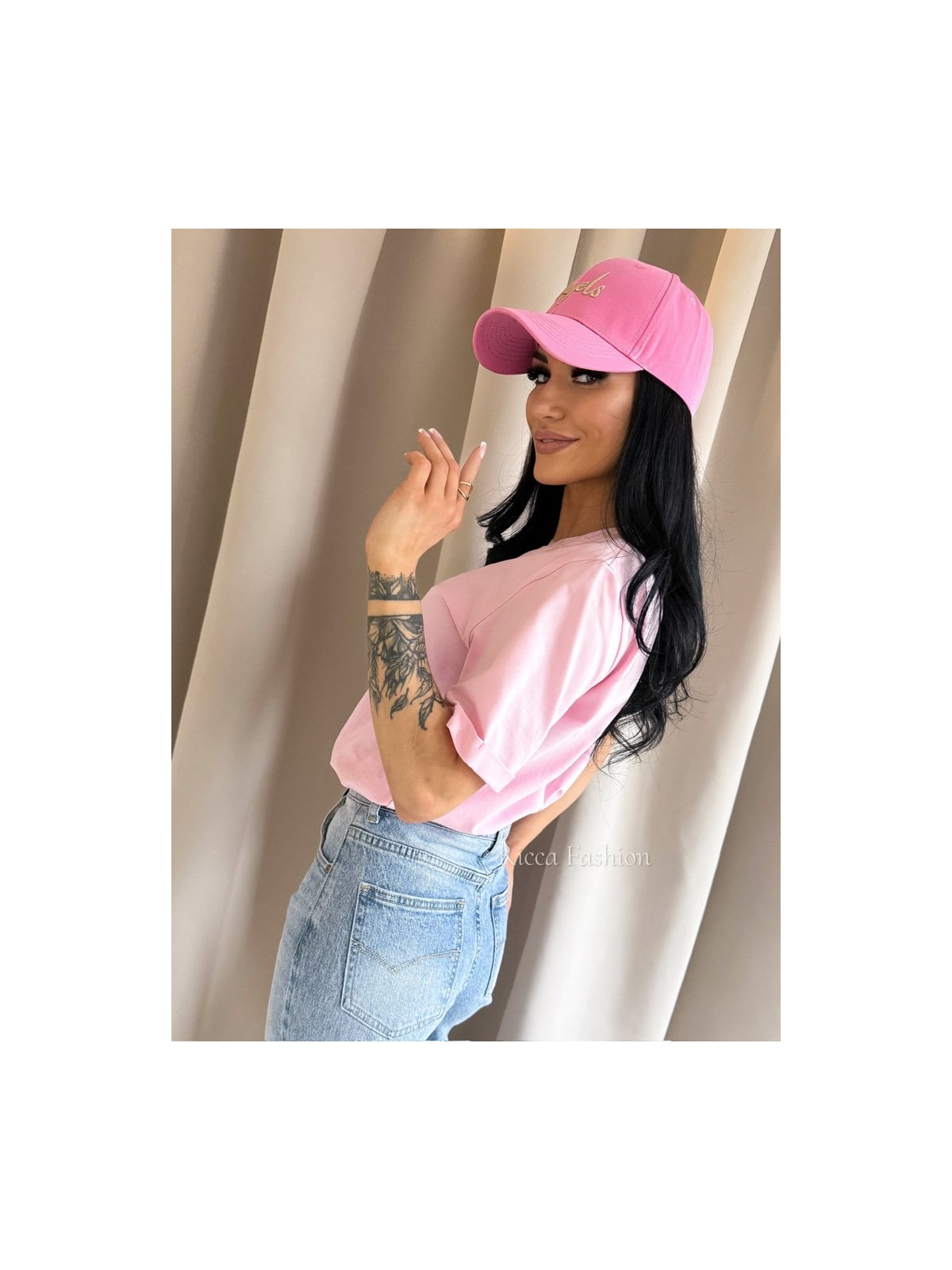 T-shirt bawełniany BULDI, pastel pink