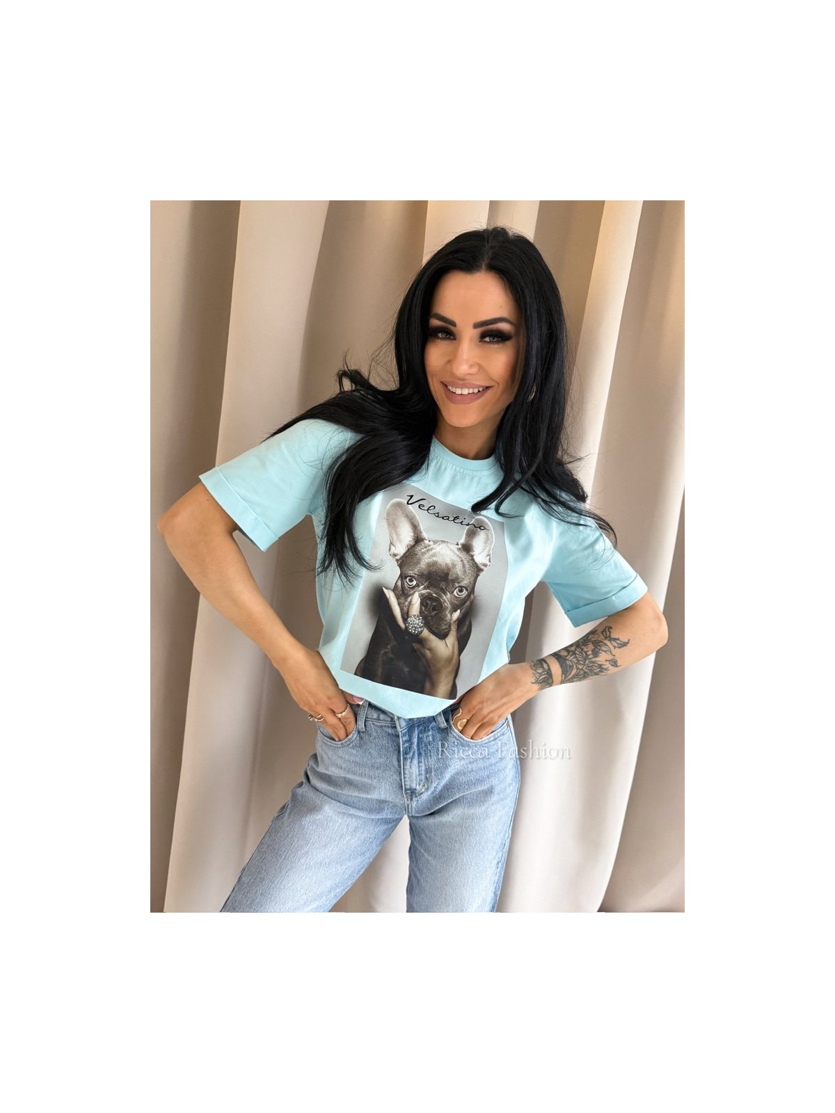 T-shirt bawełniany BULDI, baby blue