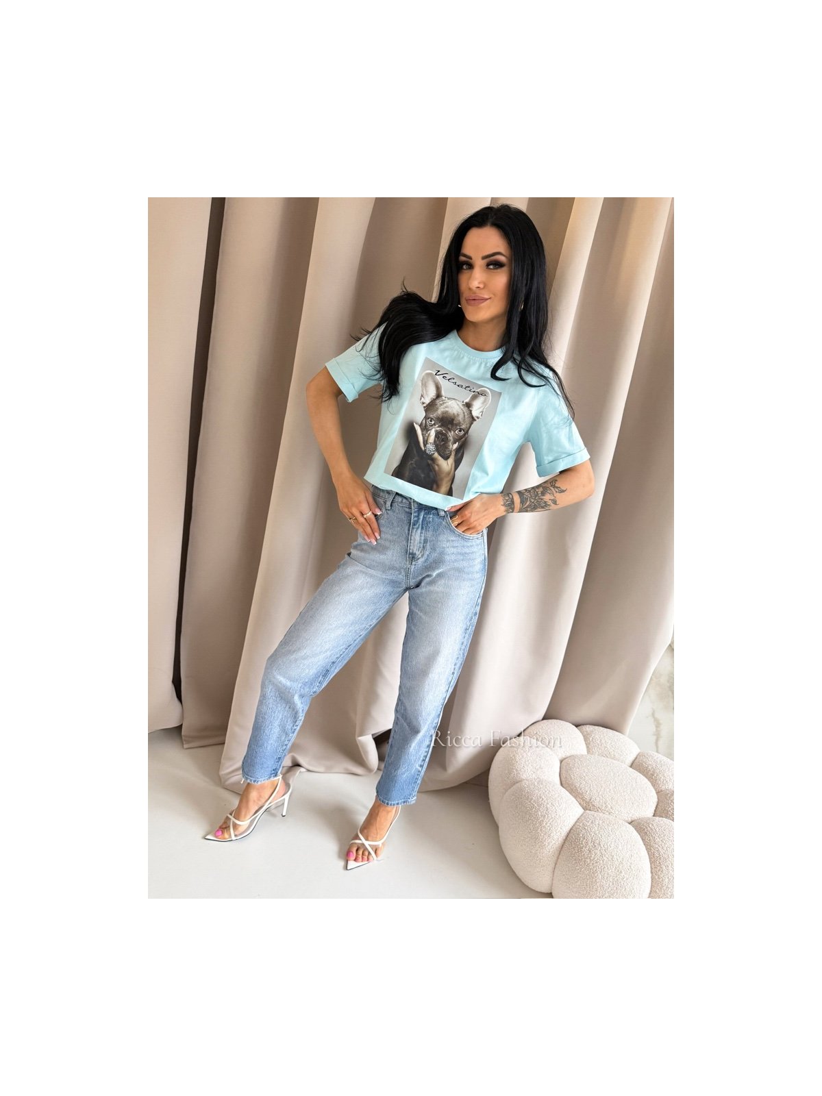 T-shirt bawełniany BULDI, baby blue