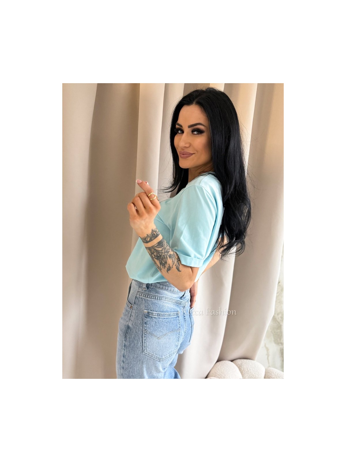 T-shirt bawełniany BULDI, baby blue