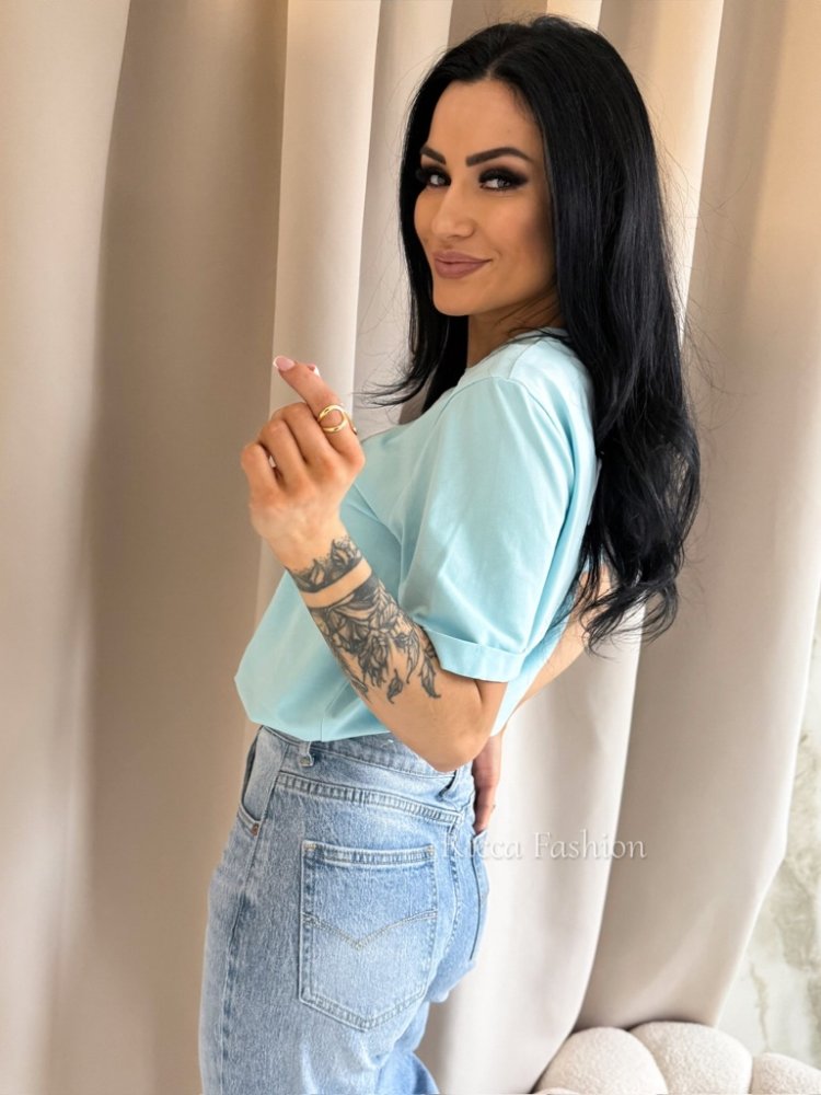 T-shirt bawełniany BULDI, baby blue