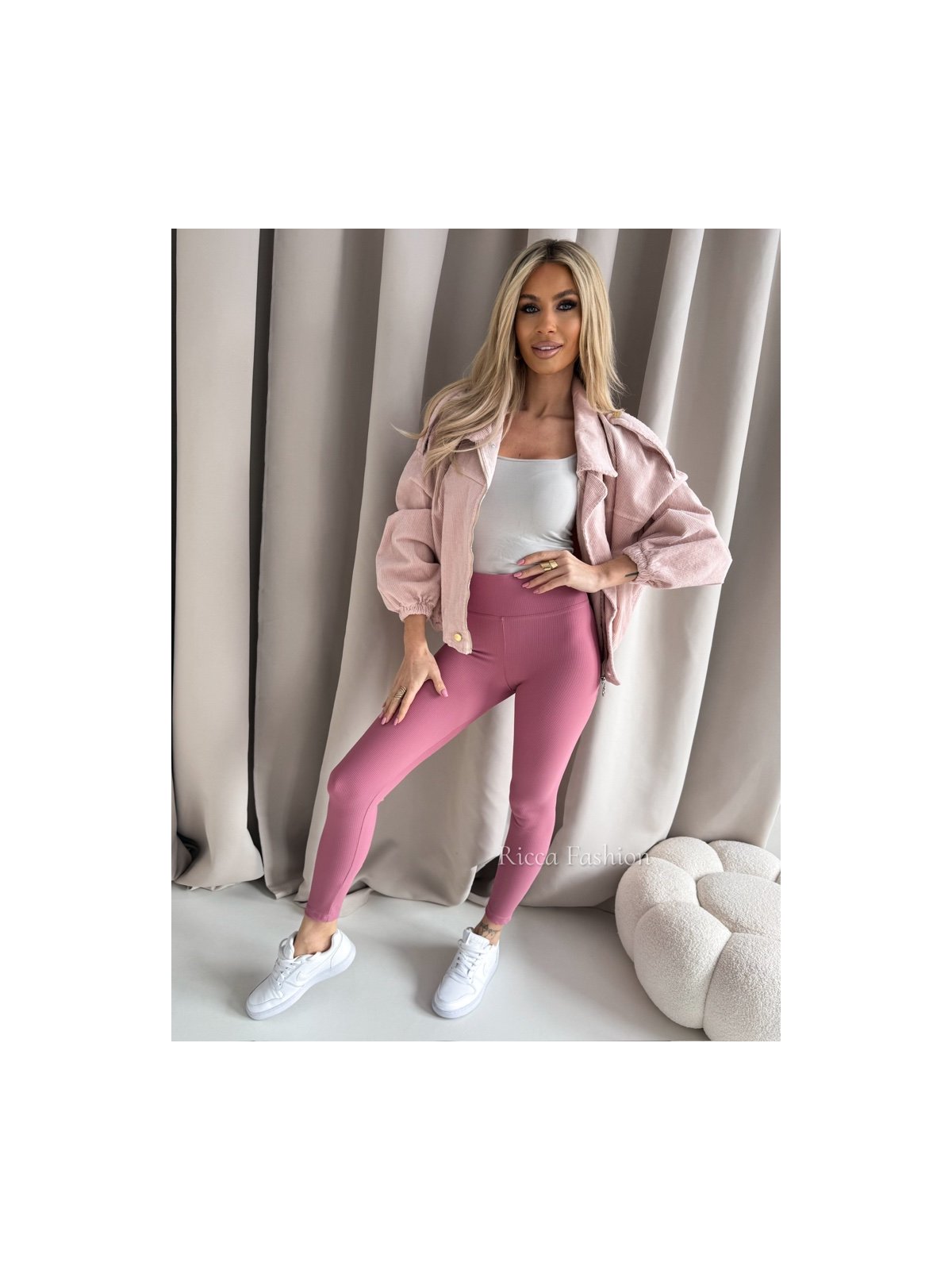 Legginsy prążkowane AMBER, antique pink