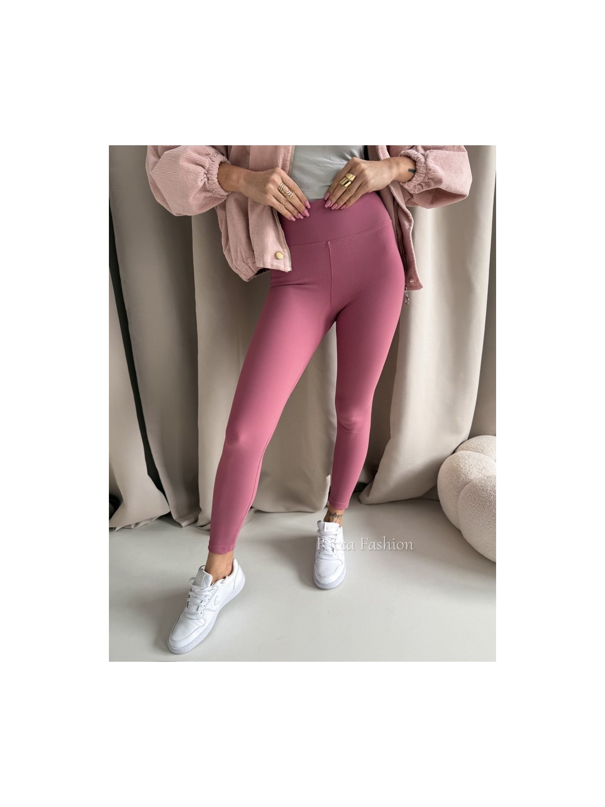 Legginsy prążkowane AMBER, antique pink