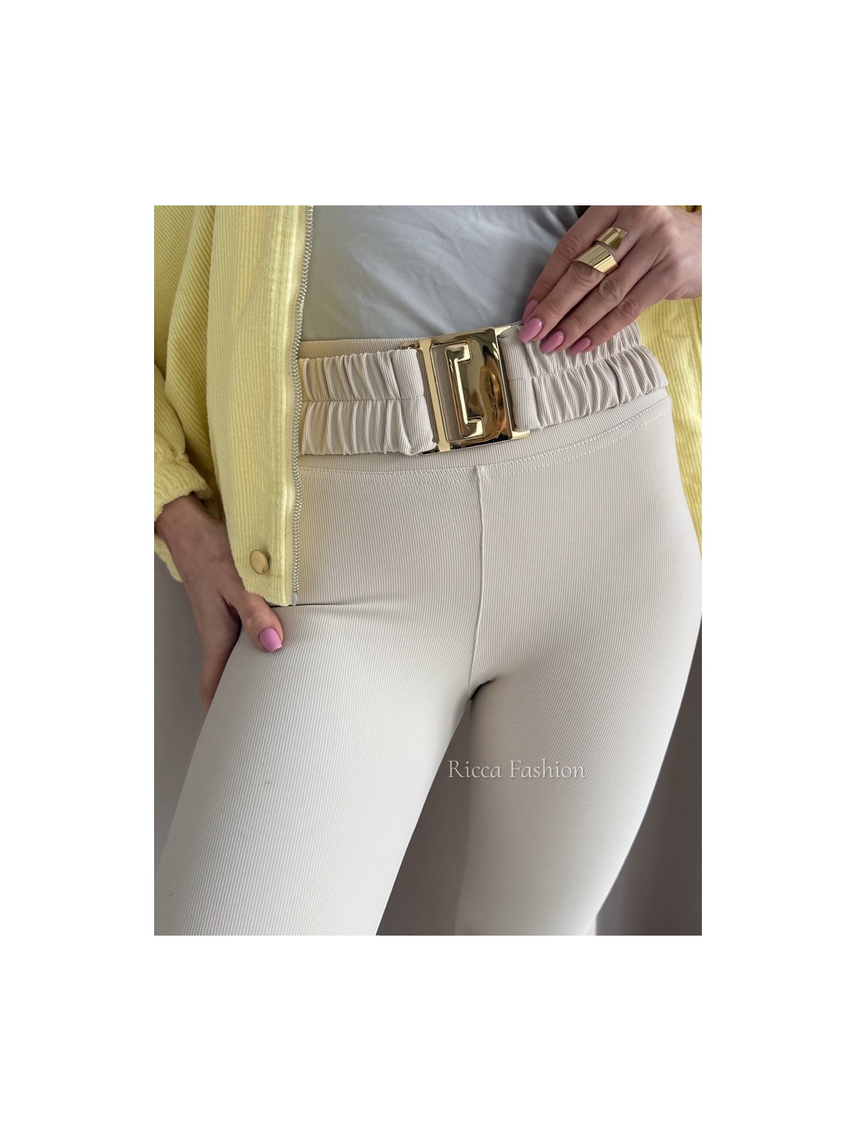 Legginsy prążkowane NOAH, beige