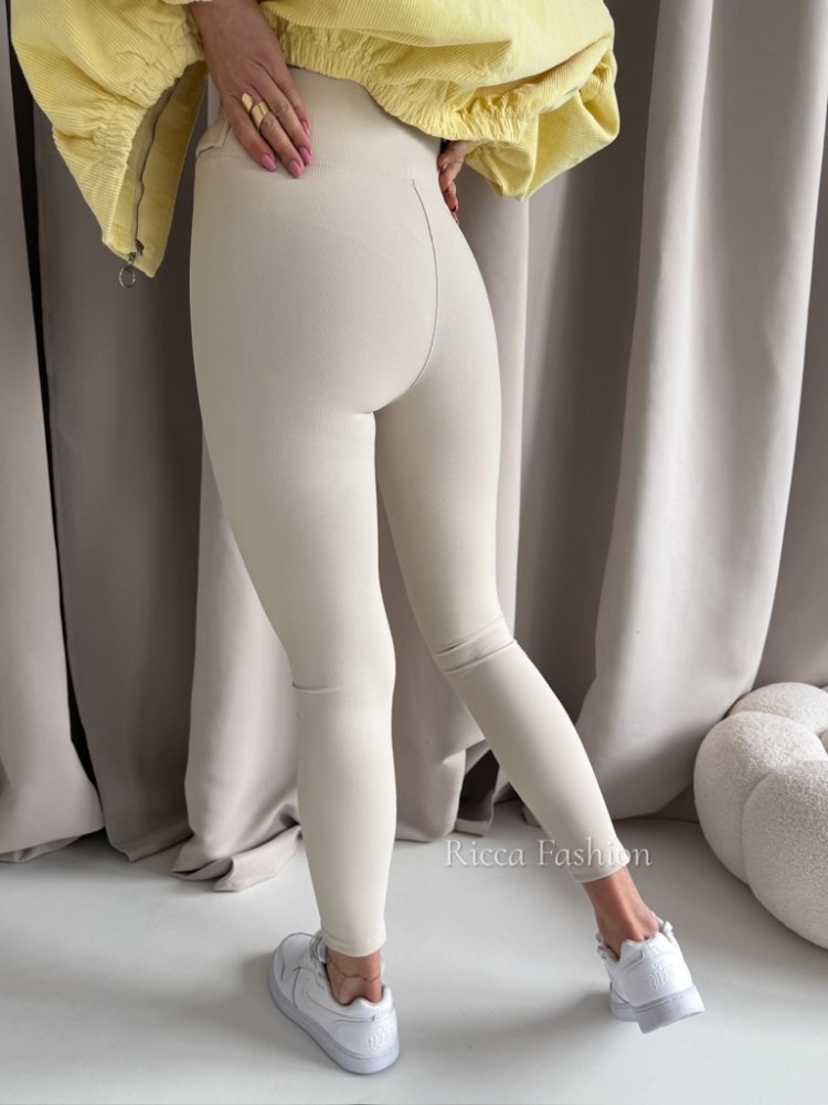 Legginsy prążkowane NOAH, beige