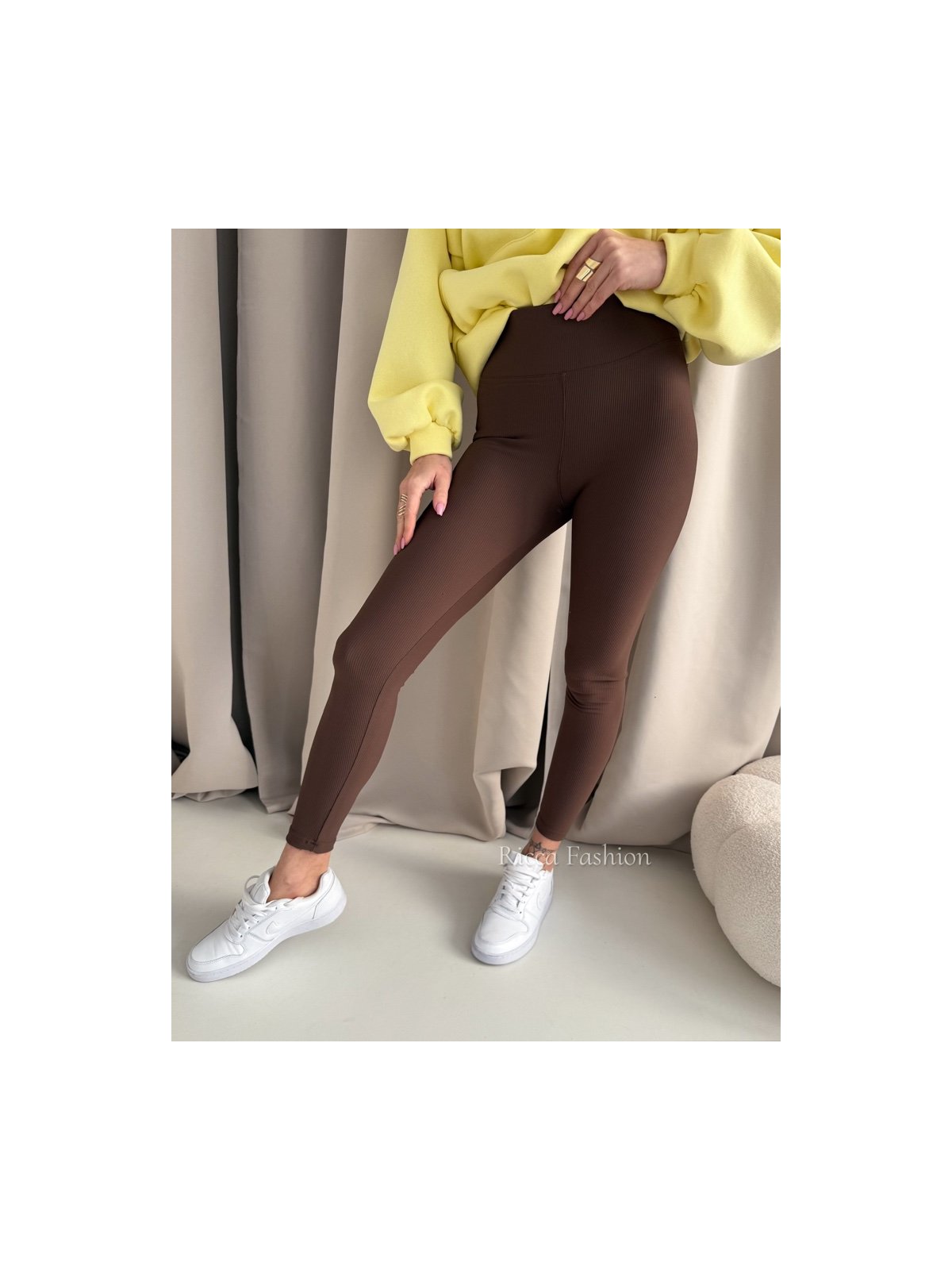 Legginsy prążkowane AMBER, milk chocolate