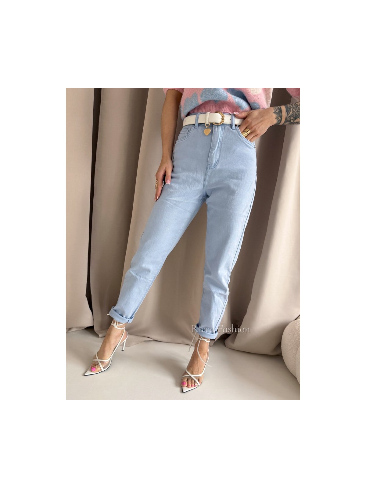 Spodnie mom fit NAPOLI, baby blue