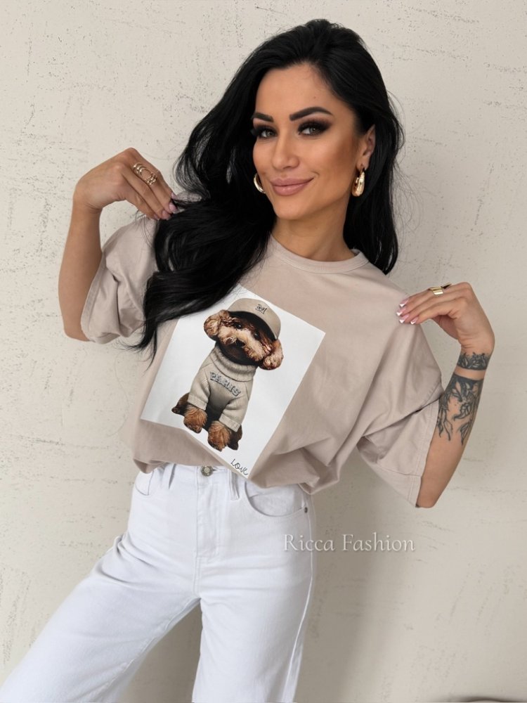 T-shirt bawełniany LEO, beige