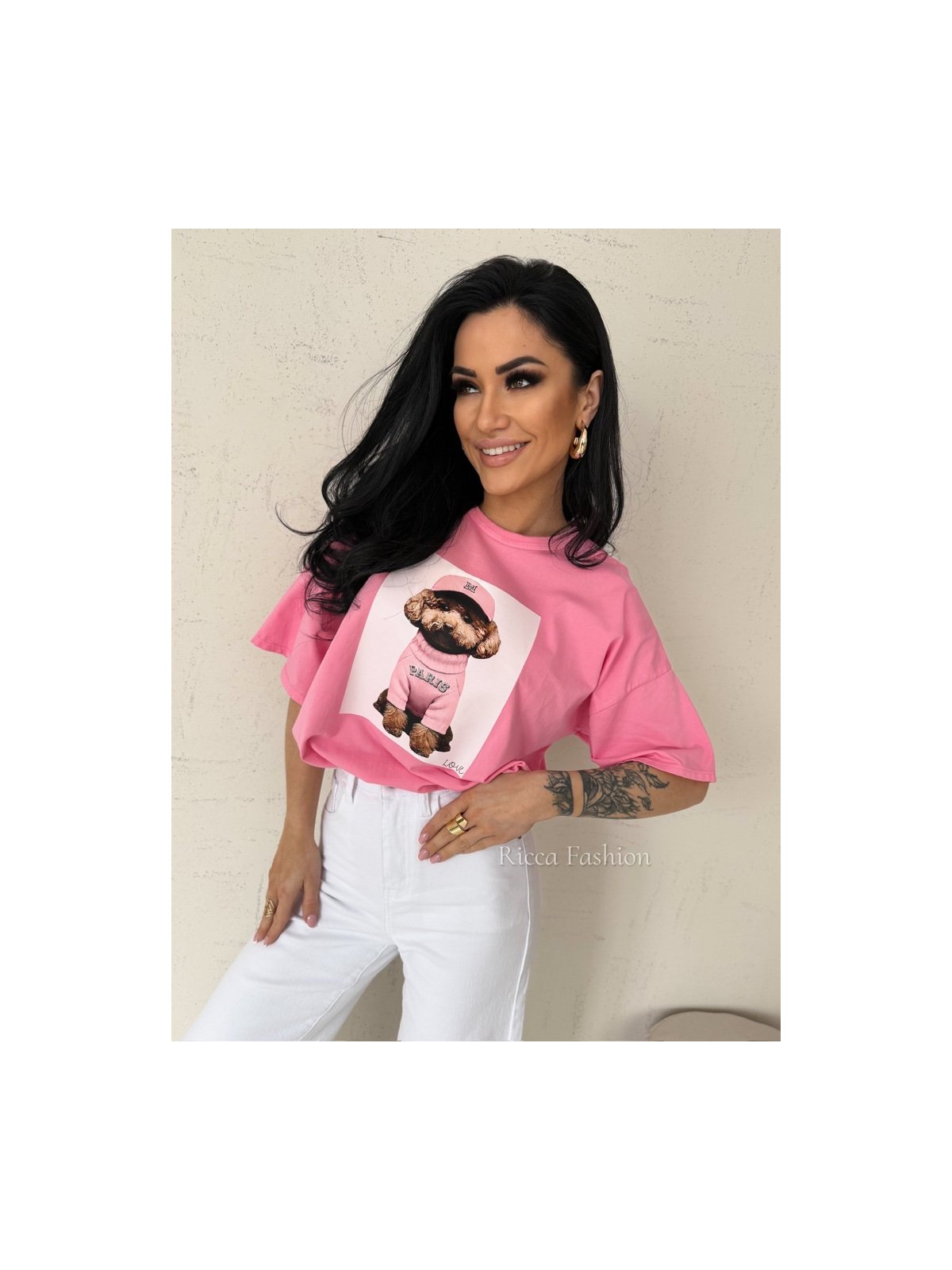 T-shirt bawełniany LEO, sweet pink