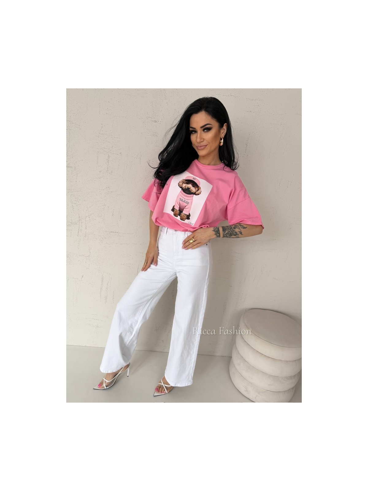 T-shirt bawełniany LEO, sweet pink