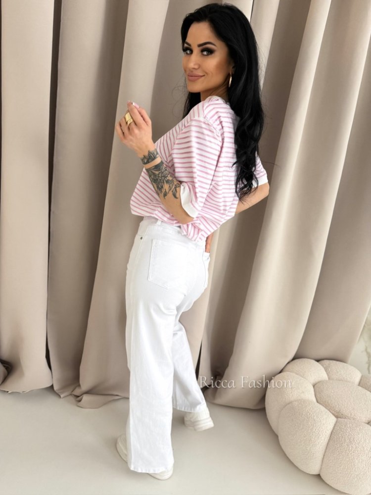 T-shirt bawełniany NIKO, ecru/pink