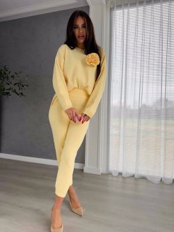 Komplet dzianinowy z kaszmirem DELANI LONG, bananowy