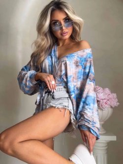 Bluzka z bawełną KAIRA, ornament blue