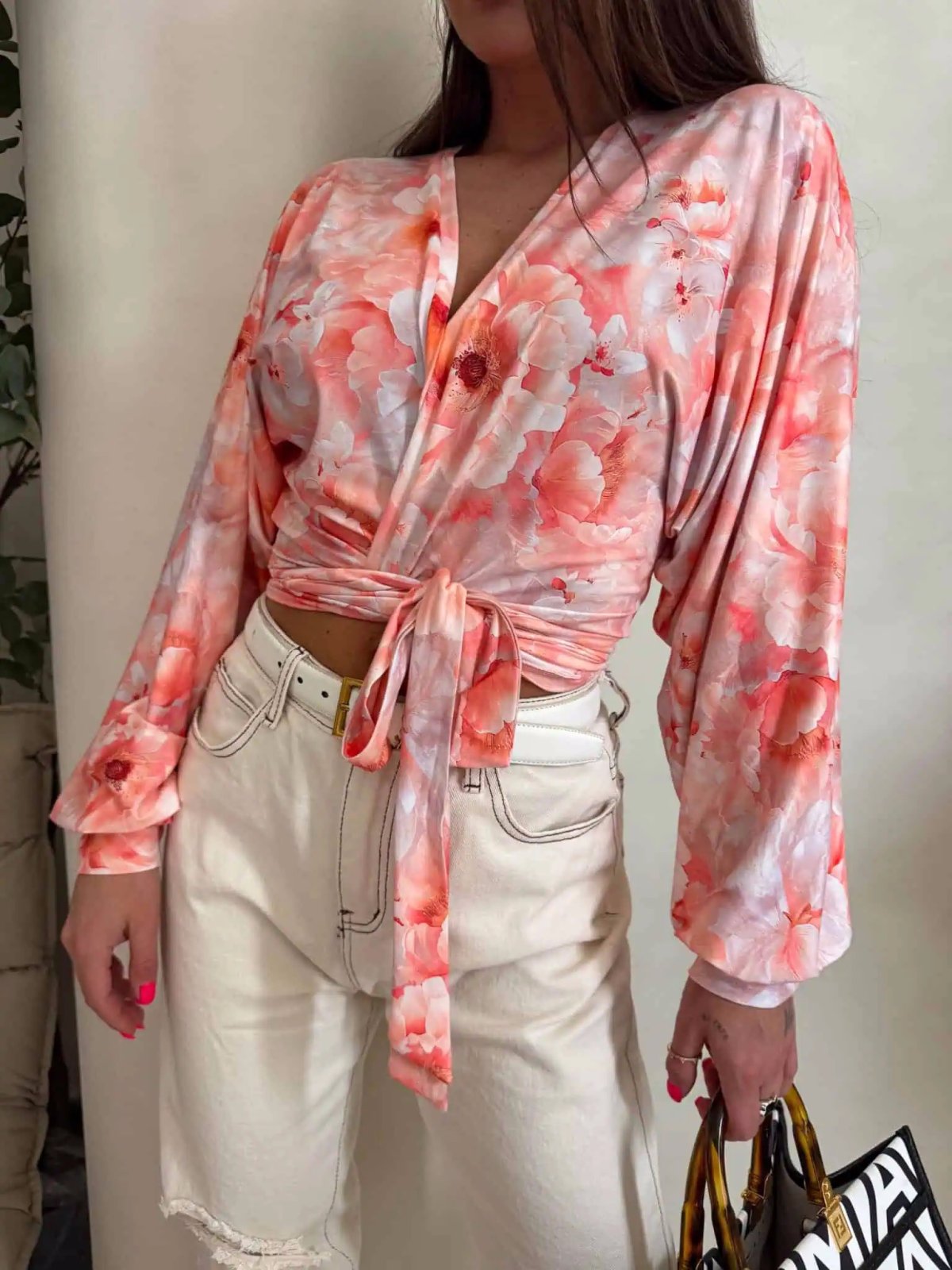 Bluzka z bawełną KAIRA, piwonia/peach