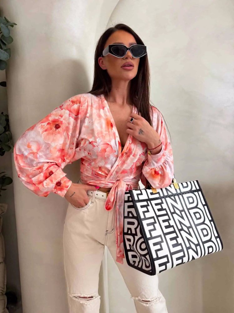 Bluzka z bawełną KAIRA, piwonia/peach