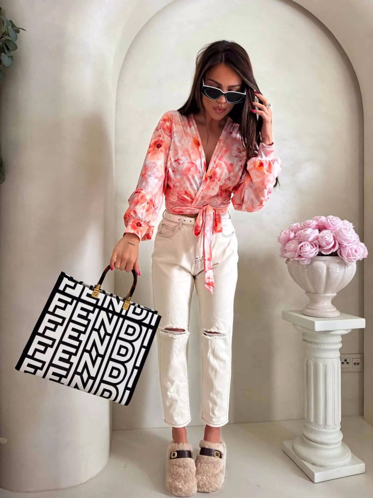 Bluzka z bawełną KAIRA, piwonia/peach