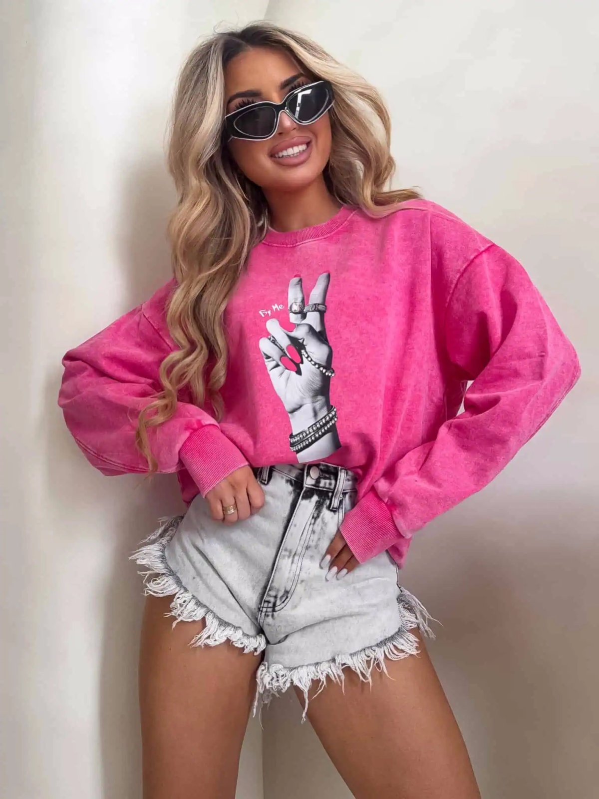 Bluza dekatyzowana HAND, róż