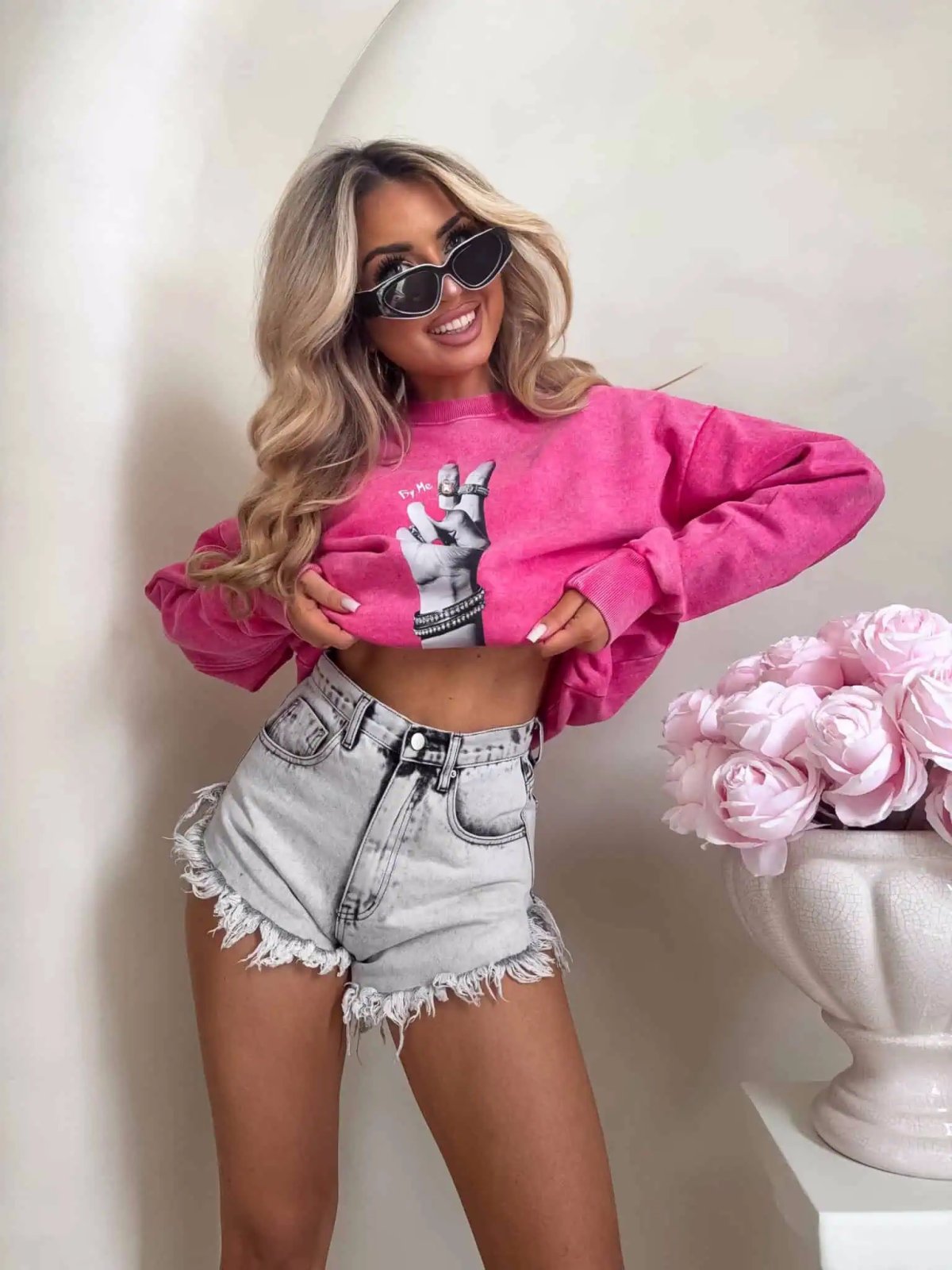 Bluza dekatyzowana HAND, róż