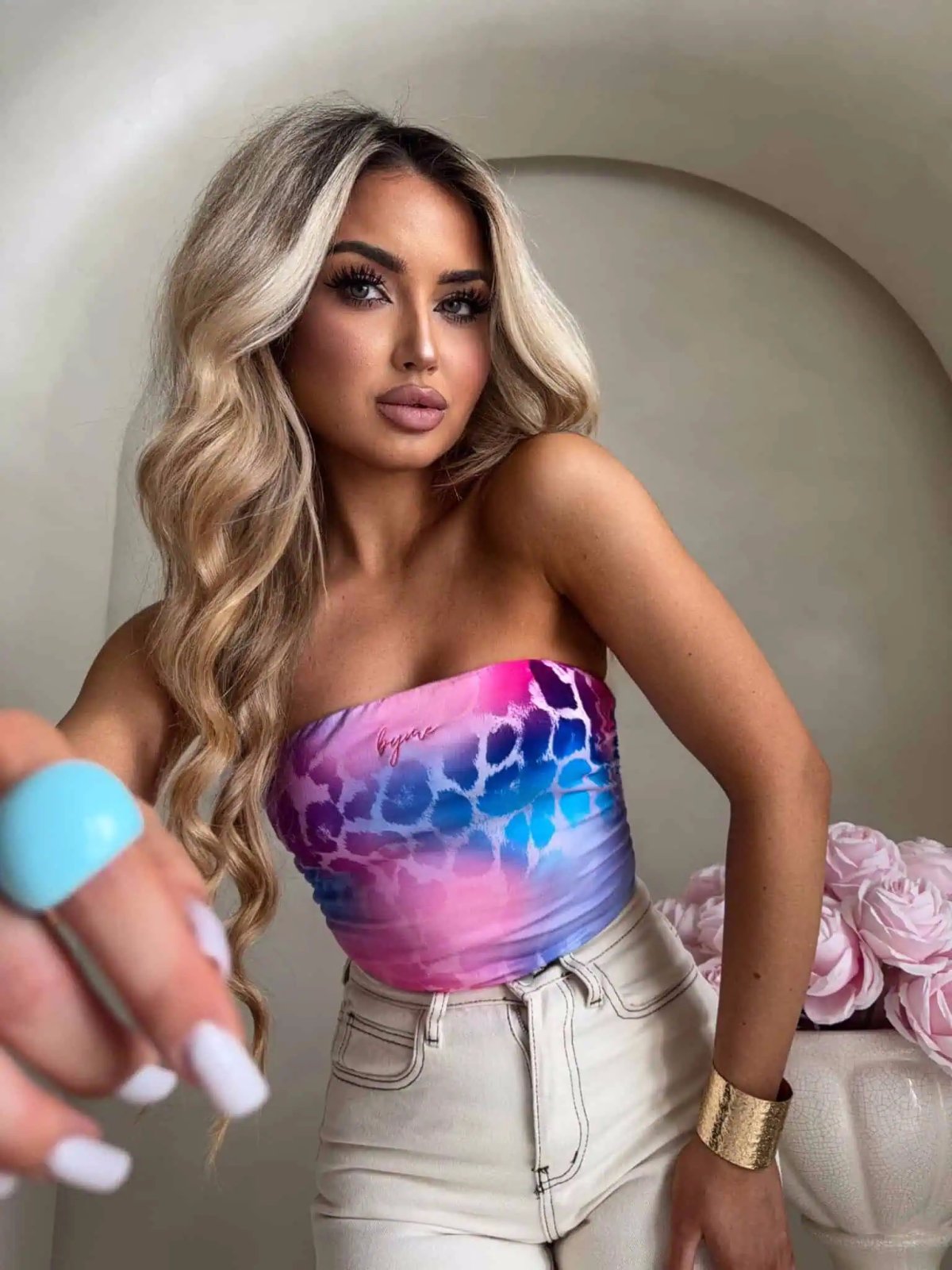 Top z wiskozy MAVEN, pantera/pink