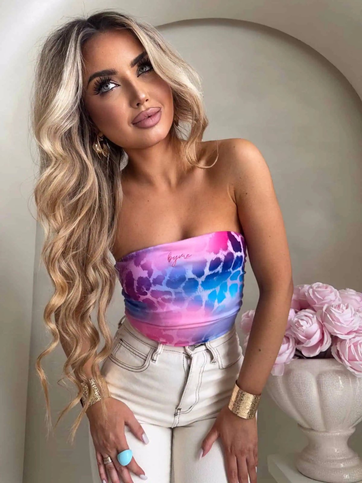 Top z wiskozy MAVEN, pantera/pink