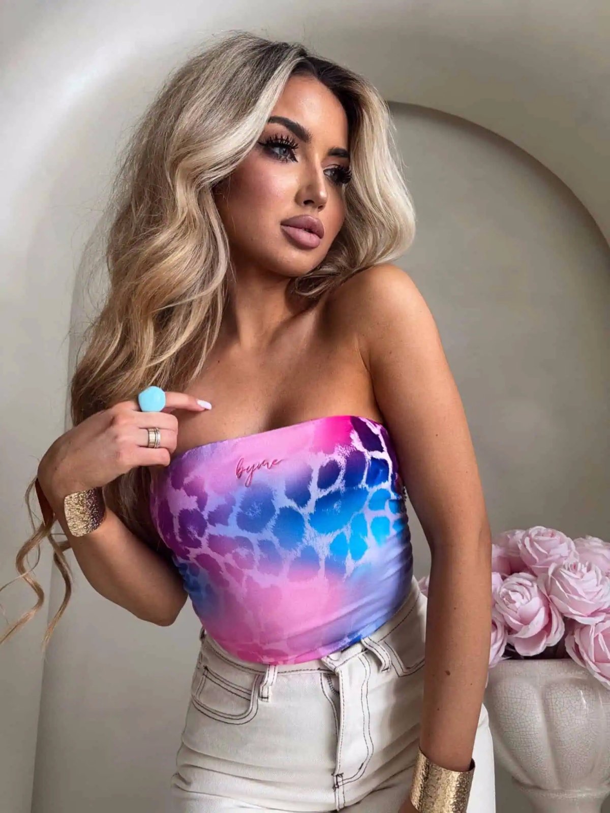 Top z wiskozy MAVEN, pantera/pink