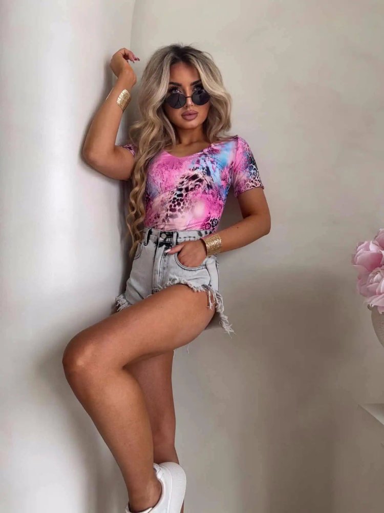 Bluzka UNIQUE, pantera/róż