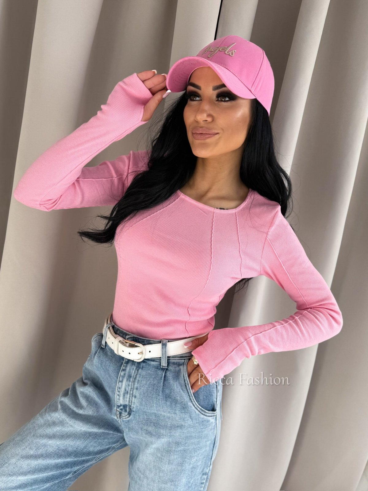 Bluzka prążkowana AMELINE, sweet pink