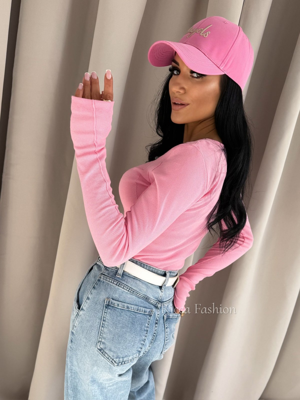 Bluzka prążkowana AMELINE, sweet pink