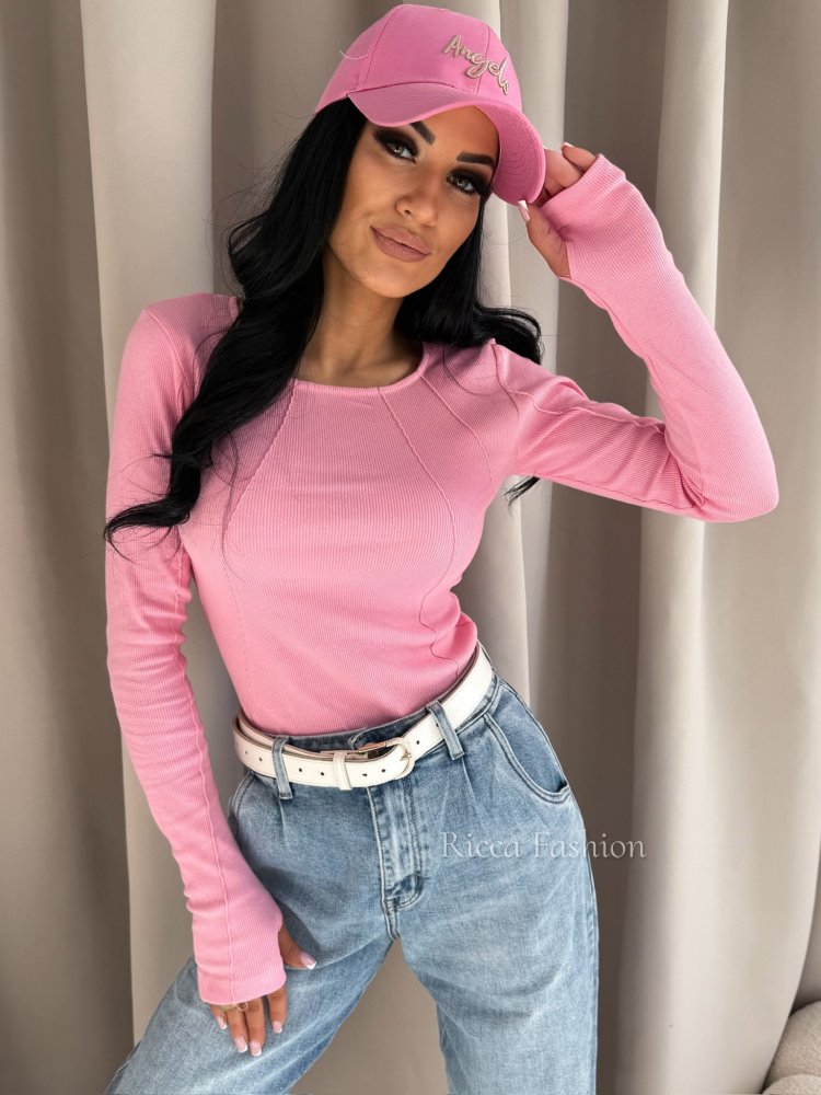 Bluzka prążkowana AMELINE, sweet pink