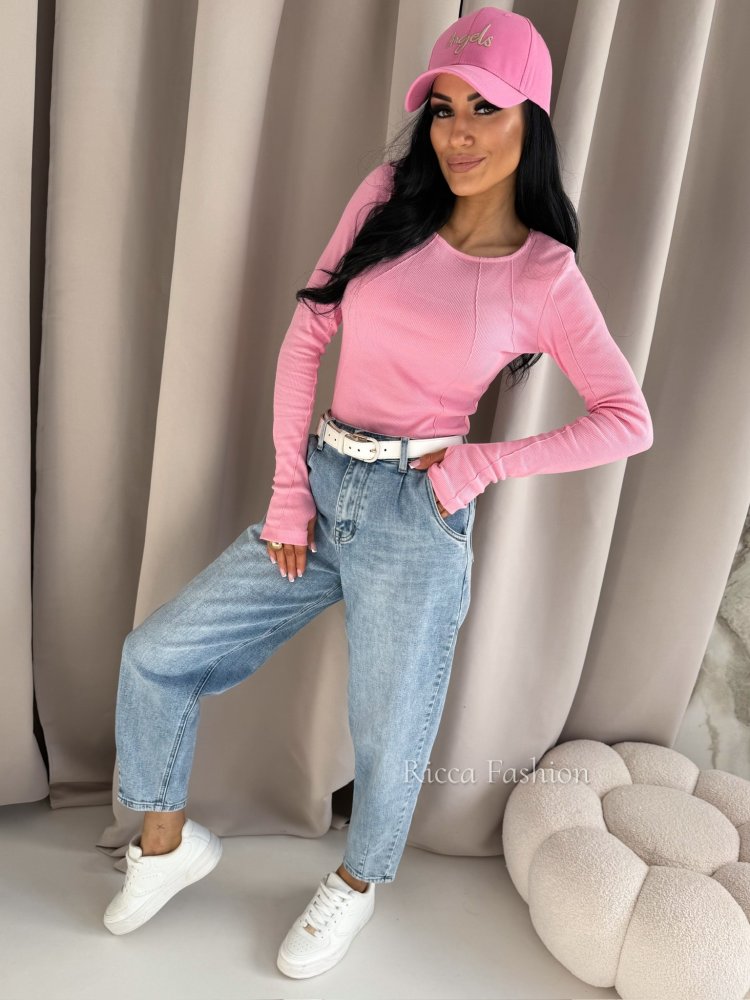 Bluzka prążkowana AMELINE, sweet pink