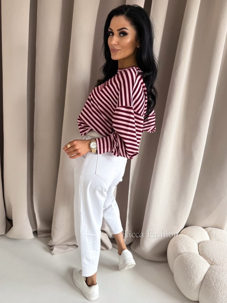 Bluza bawełniana AMOUR, bordo/puder