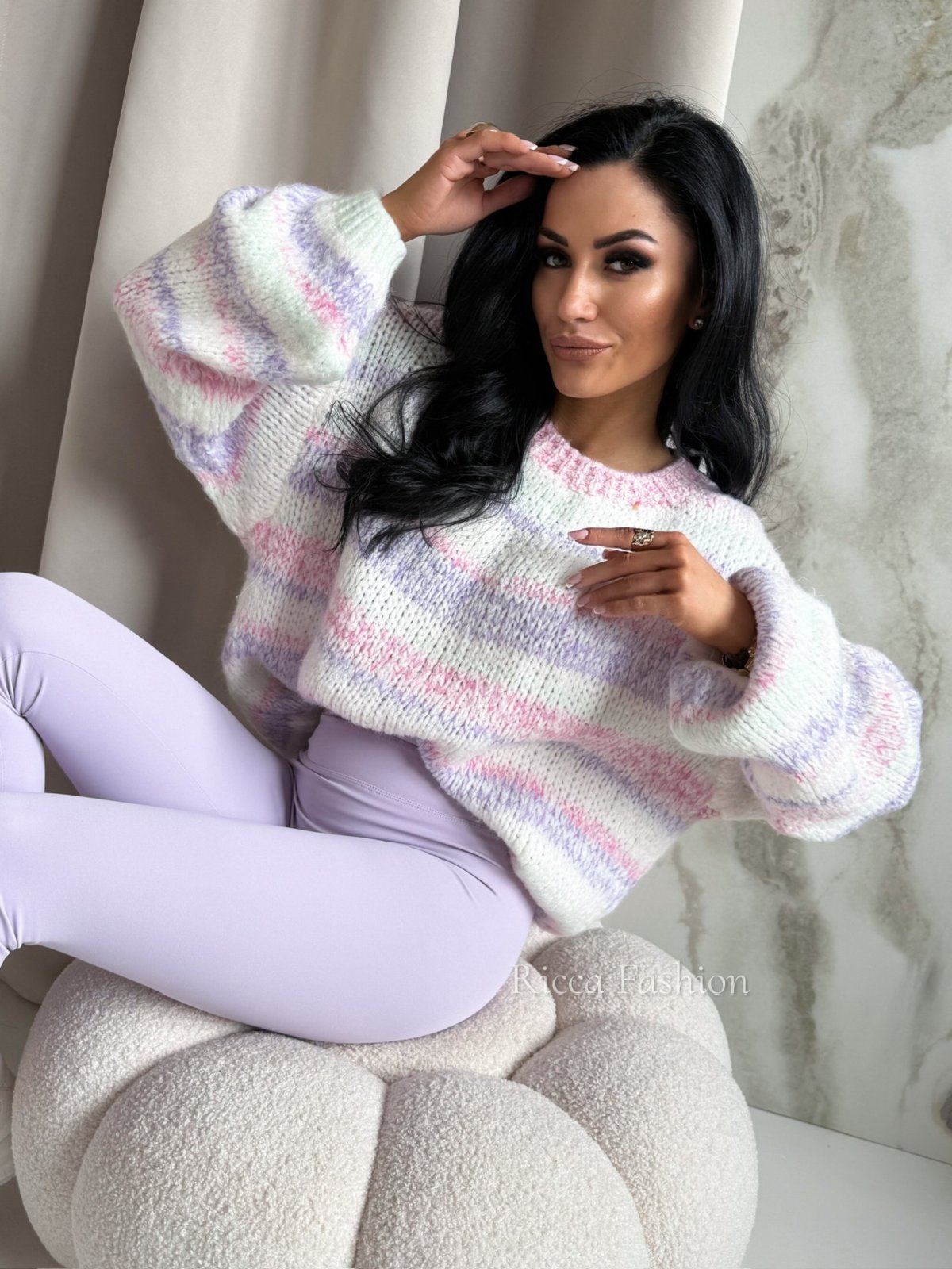 Sweter z wełną BILLY, lila/ecru