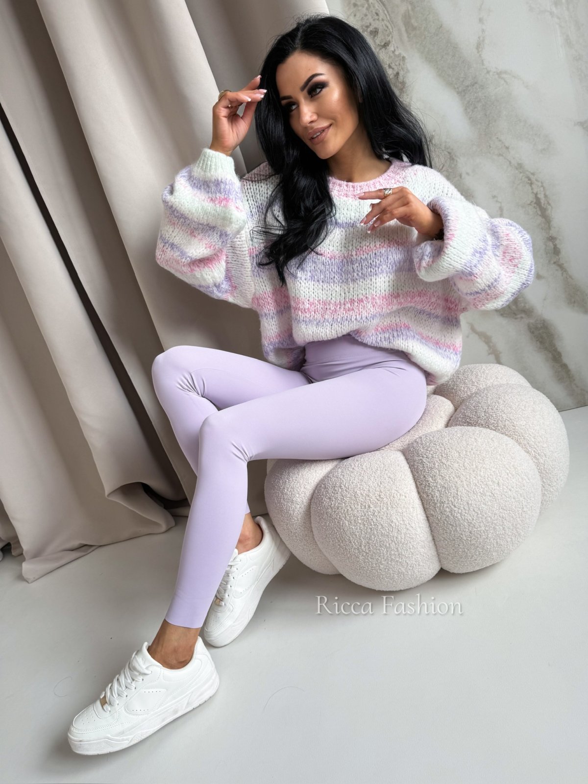 Sweter z wełną BILLY, lila/ecru