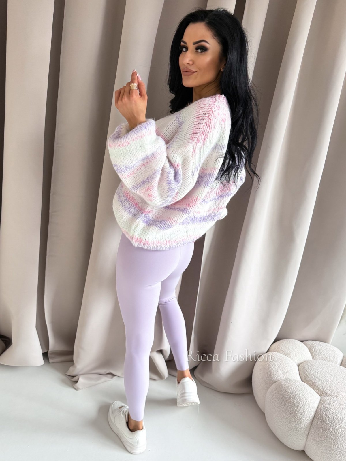 Sweter z wełną BILLY, lila/ecru