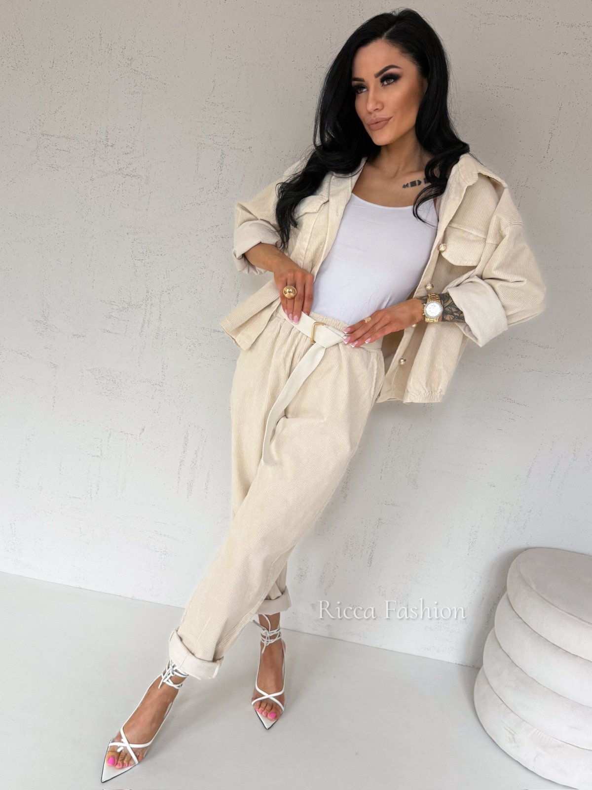 Spodnie sztruksowe BERGAMO, beige