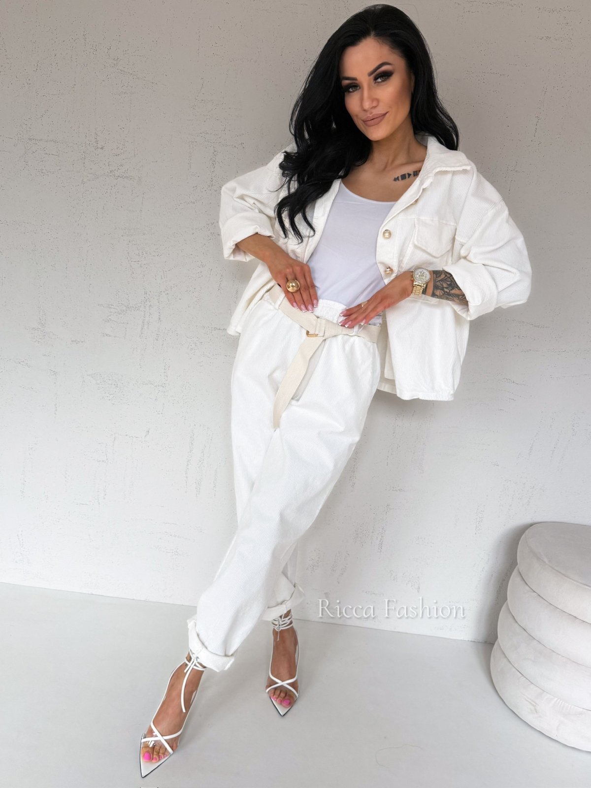 Spodnie sztruksowe BERGAMO, ecru