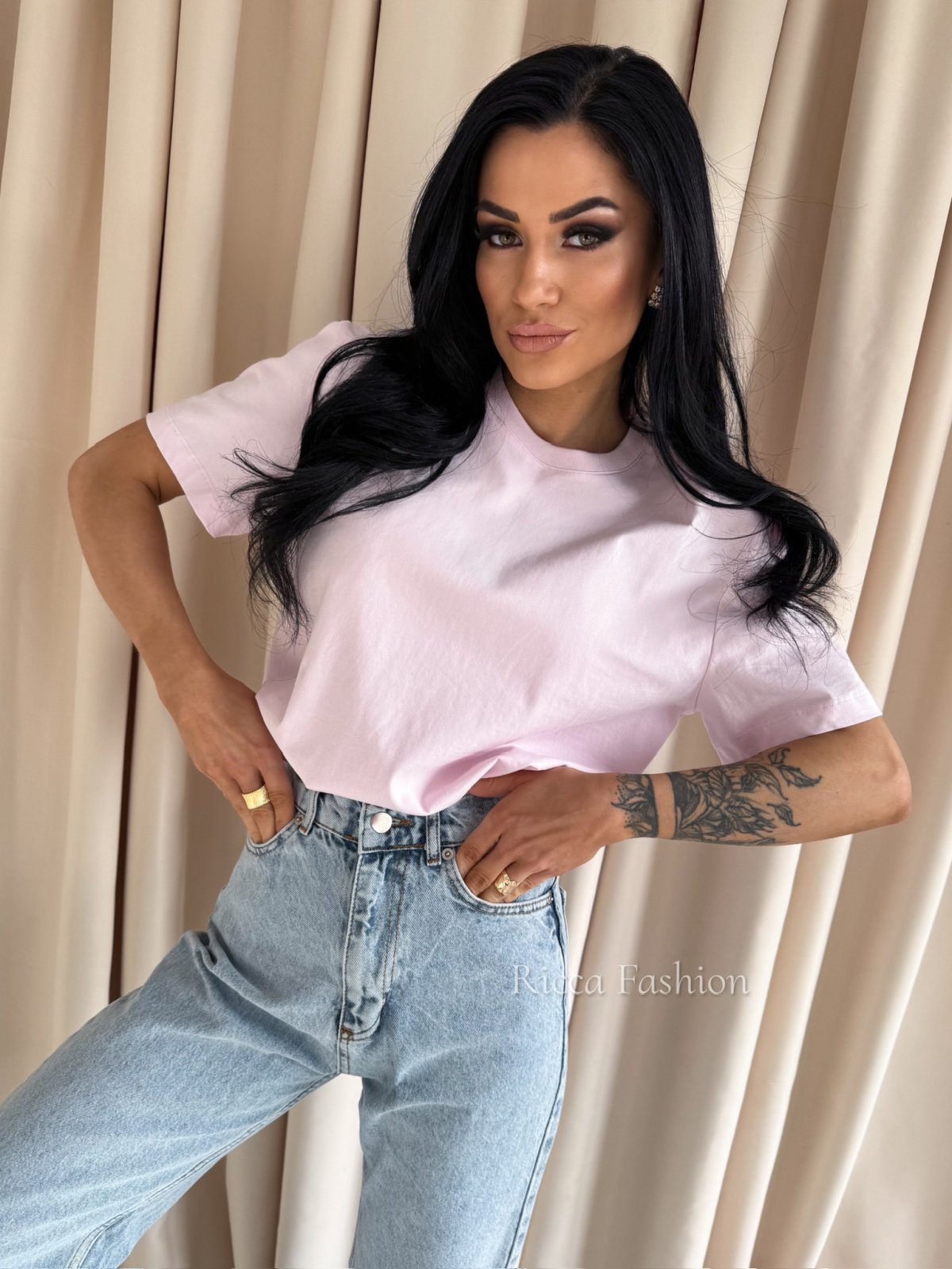 T-shirt bawełniany LUMINO, lila pink