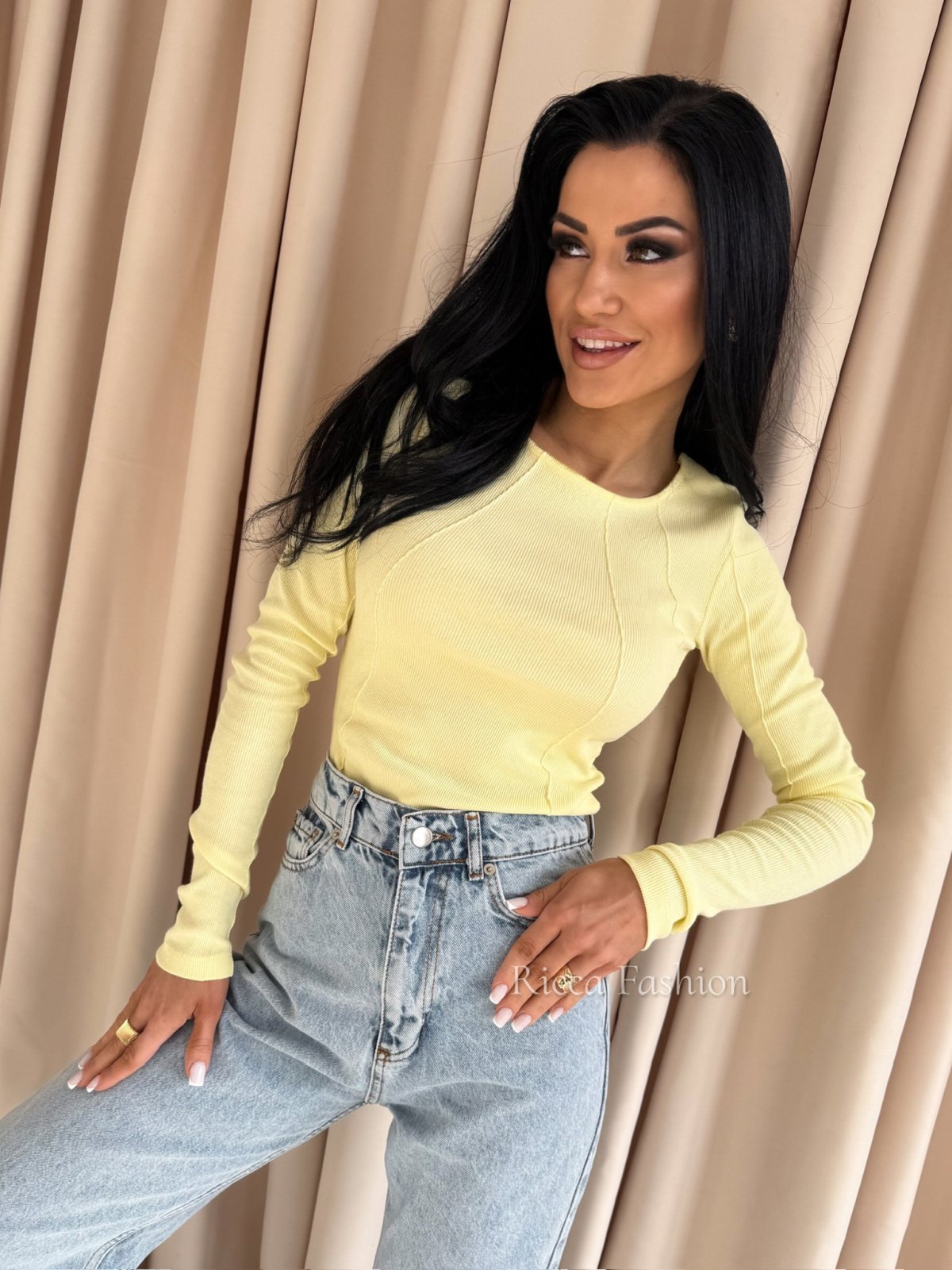 Bluzka prążkowana AMELINE, banana