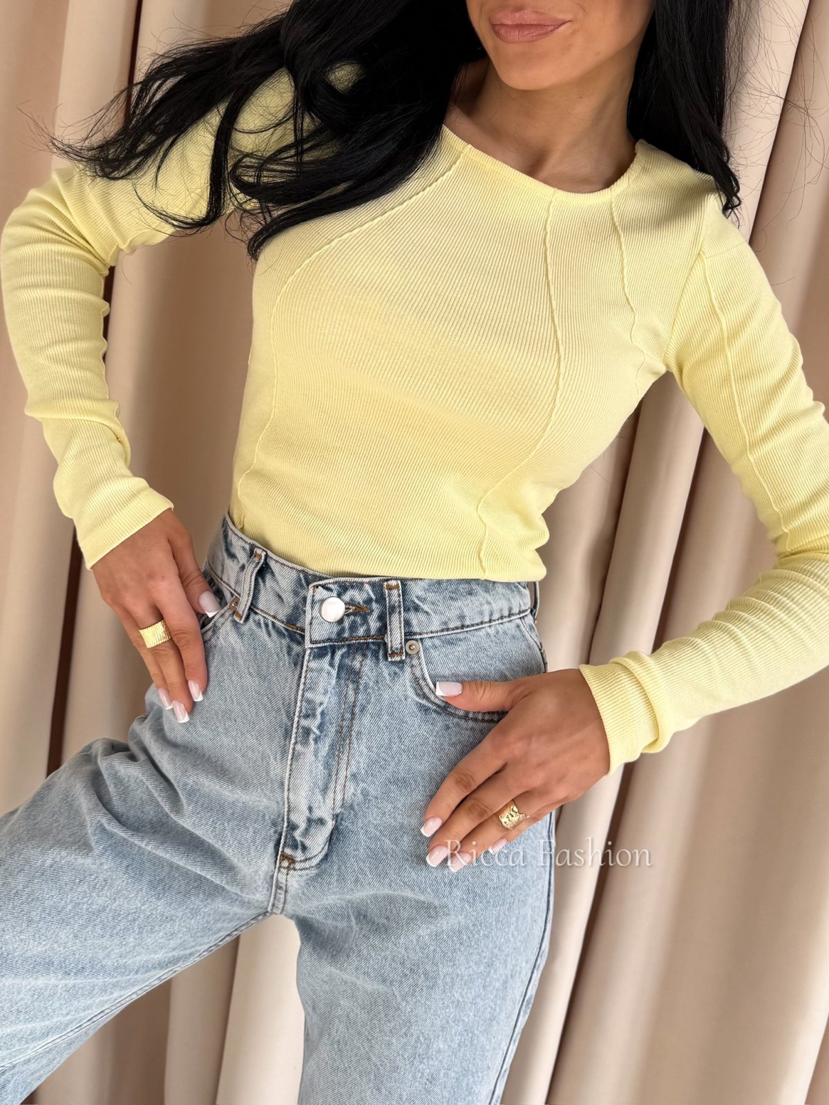 Bluzka prążkowana AMELINE, banana