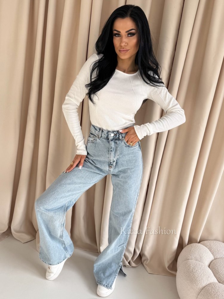 Bluzka prążkowana AMELINE, ecru