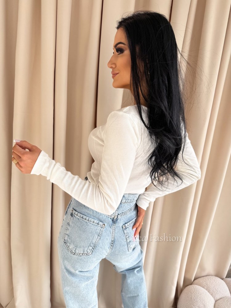 Bluzka prążkowana AMELINE, ecru