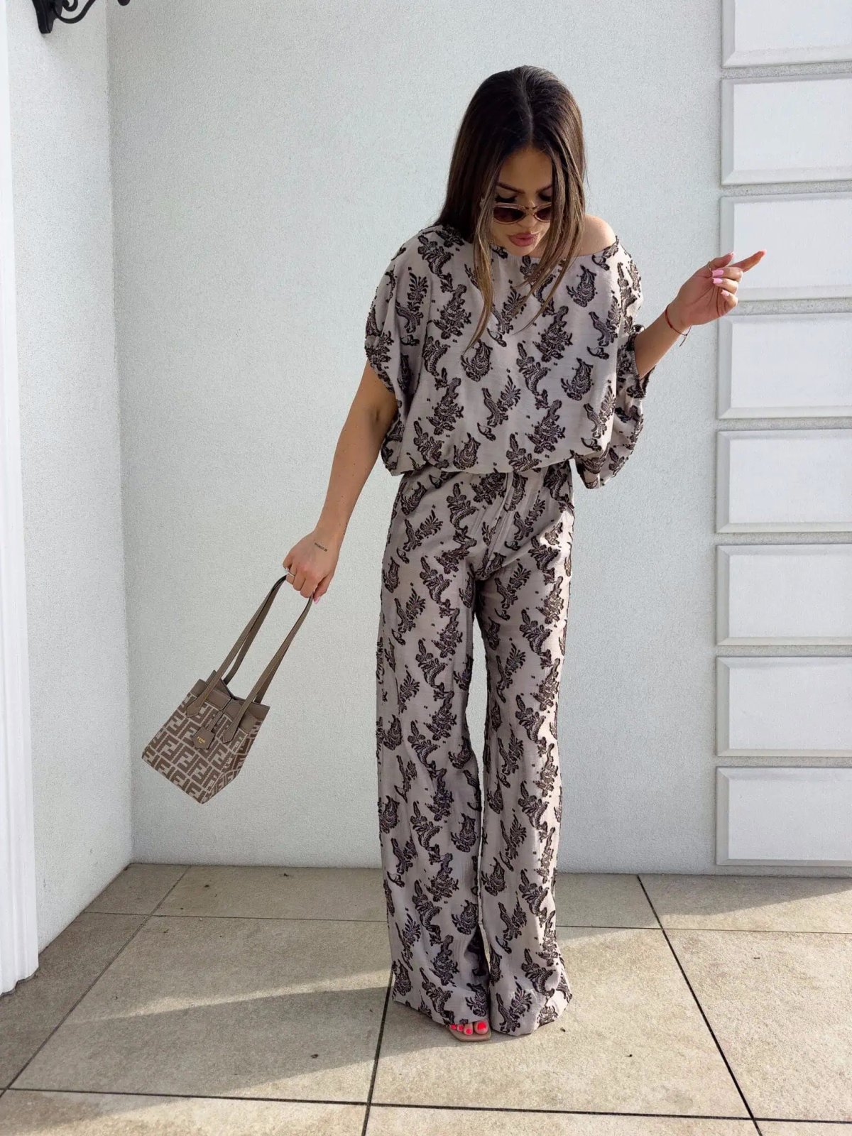 Komplet LUXE print, ornament/kawowy