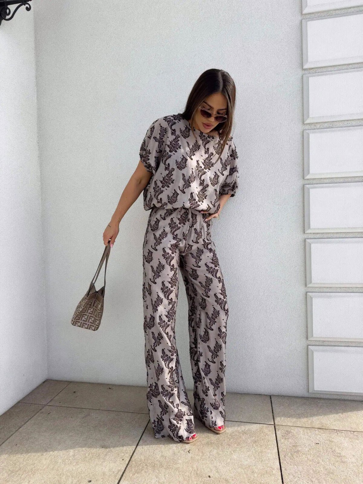 Komplet LUXE print, ornament/kawowy