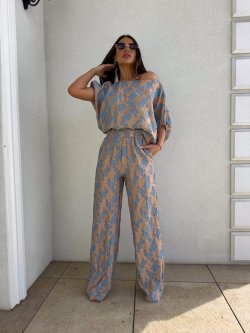 Komplet LUXE print, ornament/blue