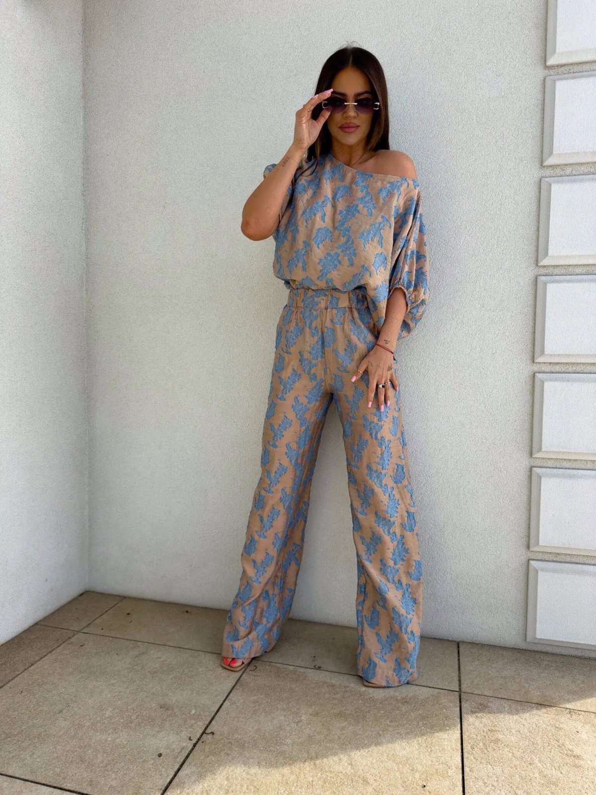 Komplet LUXE print, ornament/blue